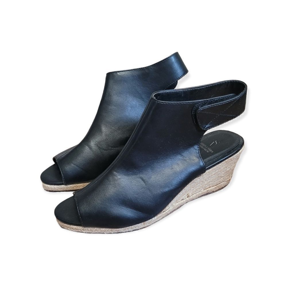 Simply Vera Black Faux Leather Wedge With Open Toe  